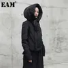 [EAM] engrosamiento con capucha negro abrigo corto acolchado de algodón de manga larga suelta Fit mujeres Parkas moda primavera otoño JI08 211216