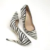 Spring Blac White Zebra Pattern Leather Horse Hair High-Heeled Skor 12cm 10cm 8cm Kvinna Mode Personlighet 210610