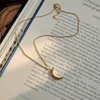 Genuine 925 Sterling Silver Crescent Moon Necklace Pendant Korean Trendy Gold Plated Necklaces for Women Best Gift YMN143