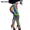CM.YAYA Paisley Print High Waist Bodycon Pencil Pants for Women Streetwear Legging Fashion Active Skinny Trousers 210925