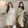 Herbst Winter Einfarbig Rollkragen Mini Strickpullover Kleid Frauen Bodycon Bleistift Bodenbildung Kleider Vestidos 210529