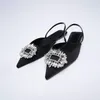 Sandals 2021 Summer Flats Women Pointed Toe Silk Crystal Back Strap Muller Diamond Yellow Sandalias Mujer Flat Shoes