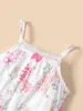 Baby 2pcs Floral Print Lace Trim Bow Front Cami Body SHE