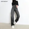 Kvinnors Casual Denim Byxor Högt Waisted Wide Leg Jeans Höst Vinter Tall direkt Slims avslappnad passform Rak Jean 210809