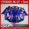 Bodys Kit voor Yamaha Thundercat YZF600R YZF-600R YZF600 R CC 600R 96 97 98 99 00 01 Carrosserie 86NO.22 YZF600-R 02 03 04 05 06 07 600CC 1996-2007 OEM Fairing Blue Flames Blk