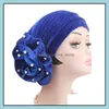 Casquettes Chapeaux Accessoires Bébé, Enfants Maternité Perlé Roi Fleur Veet Turban Chapeau Musulman Hijab Cap Bande De Cheveux Femmes Mariage Drop Livraison 2021 VM