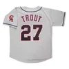 Ny Mike Trout California Gray Road Throwback Jersey w/ Team Patch XS-5XL 6XL Stitched Baseball Tröjor Retro