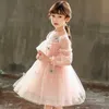 Outono inverno meninas de manga comprida vestido novo chegada crianças bonito borboleta borboleta vestido de bola criança uma linha princesa vestido menina casual roupas q0716