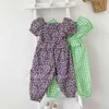 Girls Suit Plaid Floral U-Neck Blouse +Trousers Summer Fashion Baby Kids Cute Children'S Clothing 210625