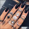 Cluster Rings Jewelry Women Boho Midi Finger Set For Vintage Crystal Gemstone Crown Bride Bridesmaid Wedding Knuckle Bohemian In Drop Delive