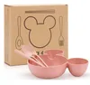 2021 Natural Wheat Straw Bowl Baby Cartoon Tableware Set Toddler Kids Dinner Feeding Food Plate Children Training Bowl Spoon Fork