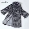 Zirunking gebreide echte zilveren bontjassen mode jas gestreepte stijl outfit vrouw voor herfst ZCW-02YL 211124