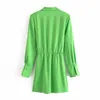 2022 Summer Shirt Dresses Women Long Sleeves Casual Fashion Chic Lady Light Green Short Dress Za Women
