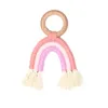 lioraitiin Accessories Newborn Baby Rainbow Teether Crochet Wood Ring Baby Teething Toy Natural Cotton Teething Toy313V