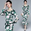 Floral print pleated satin dress Women high waist elegant long Female Autumn party sexy Mermaid 210529