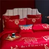 Zestawy pościeli 4/6/8 sztuk 100% bawełna chiński styl kwiaty haft set ślubny luksusowy czerwony kołdra pokrywa łóżko / pościel poduszki