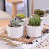 4pcs Hexagon Flowerpots White Ceramic Succulent Plant Pot with Bamboo Stand Small Bonsai Pots Green Planters Home Decor Y200709