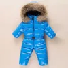 Russian Winter Duck Down Jacket Boy Children Thick Ski Suit Girl Jumpsuit Baby Snowsuit Kids Overalls Infant waterproof Coat 211222