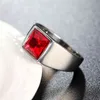 Trendy Stainless Steel Engagement Bands 2021 Designer 10mm Large Red Color Crystal Solitaire Rings For Women Jewerly Gift