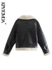 KPYTOMOA Women Fashion Thick Warm Faux Leather Shearling Jacket Coat Vintage Long Sleeve Flap Pockets Female Outerwear Chic Tops 211119