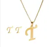 A-Z 26 Letter Necklaces and earring set with Gift Card Stainless Steel Gold Choker Initial Pendant Necklace Women Alphabet Chains Jewelry