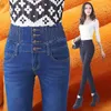 Ciepłe dżinsy kobiety zimowe dżinsowe spodnie Kobieta w rozmiarze mama czarny dżinsowy stretch 210608