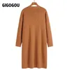GIGOGOU Big Pocket Open Women Cardigans Sweater V neck Solid Loose Knitwear Long Knitted Cardigan Outwear Winter Jacket Coat 210812