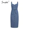 Sexy long women denim dress with belt Vintage female buttons Spring autumn slim ladies office 210623