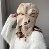 Berets Faux Fur Women Ushanka Hat Vinter Varmtecknad Härlig Fluffy Cap Outdoor Cycling Ear Protectors Frog Hattar Bonnet Ski Mask