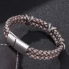 Marca de luxo masculina multicamadas couro genuíno dragão garra charme pulseira com fivela magnética