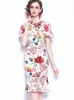 Sommarbanan Kvinnors Vintage Floral Elegant Blommor Skriv ut Klänningar Casual High Quality Slim Mermaid Dress Vestido 210529