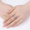 Rosa cor de ouro anéis de casamento para mulheres 925 anel de noivado de prata esterlina conjunto de noivas 1.6ct aaaaa zircão cúbico QR5712 211217
