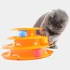 1 Pz Tre Livelli giocattolo per gatti per animali domestici Tower Tracks Disco Intelligenza Divertimento triplo disco giocattoli palla Piastra di allenamento 211122