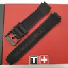 Titta på band 18mm Watchband Black Silicone gummiband för T111417A Tillbehör Rostfritt stål BUCKLE282R