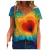Kadınlar 3D Bırakır Baskılı Yaz T Shirt Rahat V Yaka Kısa Kollu Gevşek Tops Kadın Renkli Tee Boy S-3XL 210526
