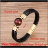 Leer magnetisch dubbel echt oog staal natuurlijke ronde mannen sieraden steen tijger armbanden roestvrij 2020 armband heren klassiek evihq p 8lzwp