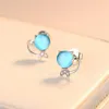 Stud KOFSAC Trendy 925 Sterling Silver Earrings For Women Blue Crystal Sweet Cute Cat Earring Ear Jewelry Girl Birthday Gift