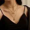 Collier avec pendentif en forme de cœur ajouré à la mode coréenne, collier multicouche en acier inoxydable