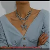 Mulheres de luxo colares gelados com cadeias de link cubano pingente de borboleta cristal strass rmalestone animal j￳ias de j￳ias douradas rosa k, pun zi seyrj
