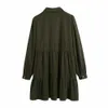 ZA Women Sweet Fashion Ruffled Mini Dress Vintage Lapel Collar Puff Sleeve Femal Solid color skirte Dresses Chic 210602
