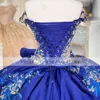 Royal Blue Vestidos de 15 Años Quinceanera Vestidos Bordado Bordado Frisado 16 Vestido Applique Bow Vestido de Prom
