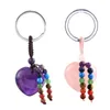 Link Chain Heart Stone Pendant Keychain 7 Chakra Reki Healing Crystal Gemstone Beads Key Car Ring Charms For Women Girls Bag Dec Fawn22