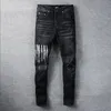 Mens Designer Jeans Star High Elastics Distressed Ripped Slim Fit Moto Biker Denim Pour Hommes Mode Pantalon Noir # 030