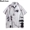 Koyu Simge Vintage Sokak erkek Gömlek Kısa Kollu Yaz Ince Malzeme Hawaii Gömlek Adam Bluz Erkek Top 210809