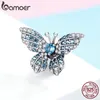 Bamoer 100% 925 Sterling Silver Crystal Blue Cyrkon Butterfly Koraliki Fit Charm Bransoletki Kobiety Naszyjniki Srebrna Biżuteria BSC061 Q0531