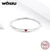 Wostu äkta 100 925 Sterling Simple Red Heart Ring for Women Wedding Engagement Fashion Silver Jewelry Gift CQR6203582360