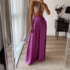 NWomn Za女性ワイドレッグパンツ夏の緩いハイウエスト女性紫色のサテン大型パンツストリートウェアズボン211115