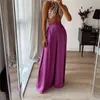 NWOMN Za femmes pantalons à jambes larges été ample taille haute femme violet Satin grande taille pantalon Streetwear pantalon 211115