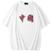 Kortärmad T-shirt herr sommar ny smal rund hals trend 3d tredimensionell tandborste broderad kinesisk bokstav hälften