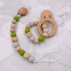 infant Beads Pacifier Holders Newborn boys girls Wooden Bead Silicone teethers Nipple baby Teething Chew Beech Toys D251